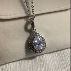 💋18k White Gold Filled Cz Diamond Water drop Pendant necklace